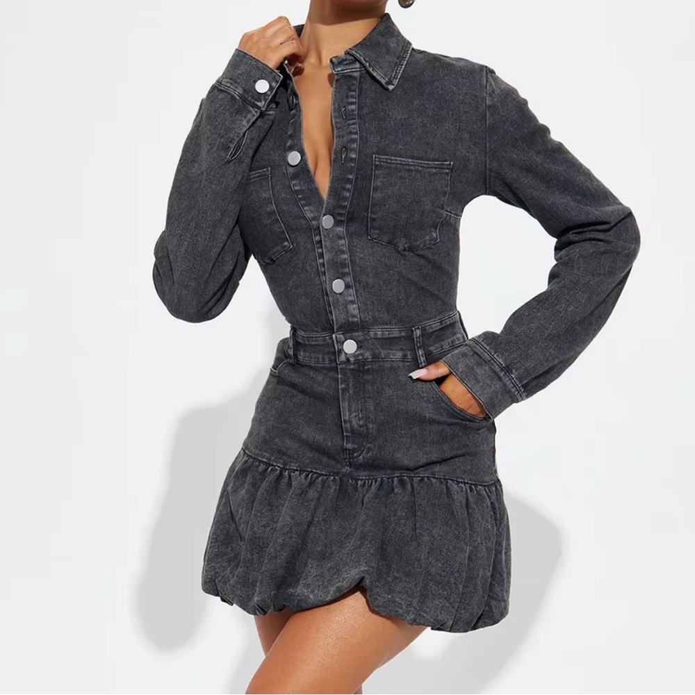 Black Denim Button-Up Dress